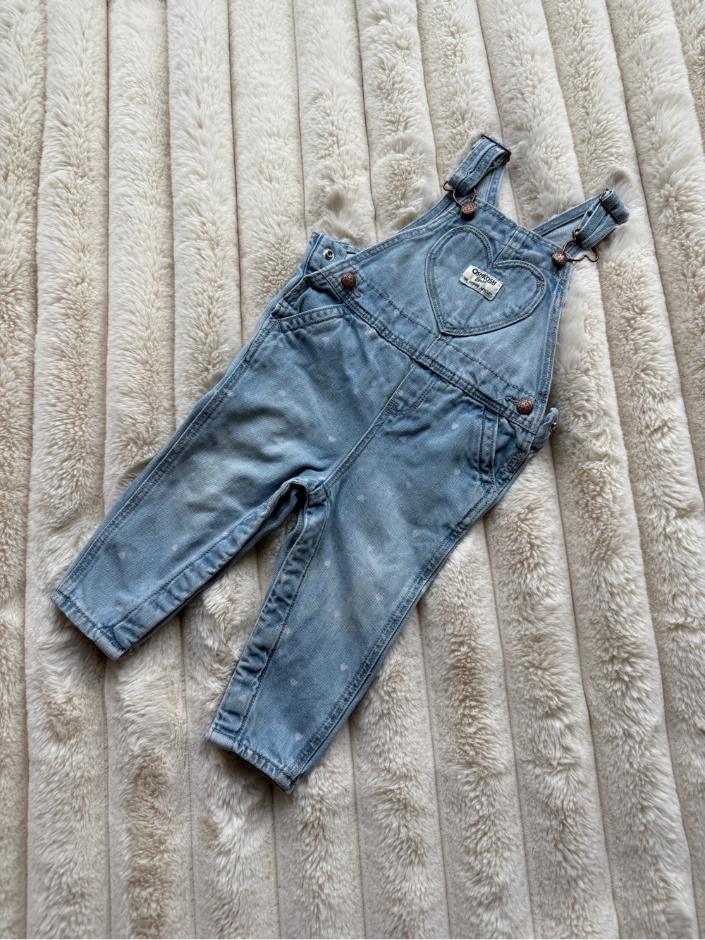 OshKosh B'gosh Light Wash Denim Overalls with Heart Pocket - Blue